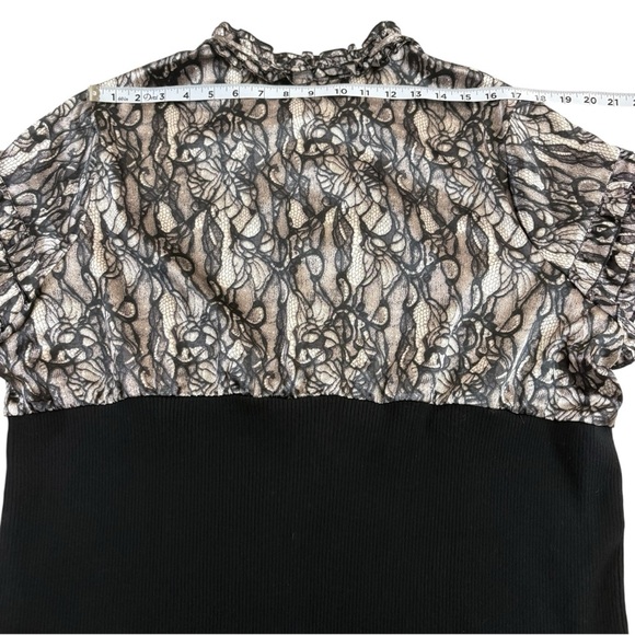 Lane Bryant Womens Plus Size 22/24 Black Floral Satin Lace Short Sleeve Top - Picture 5 of 10
